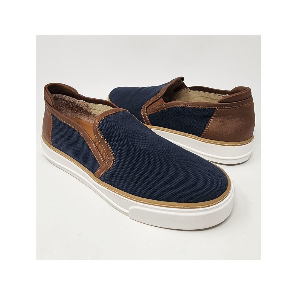 M. Gemi The Gina Sneakers Women 8.5M Navy Blue Linen & Brown Leather Slip-on